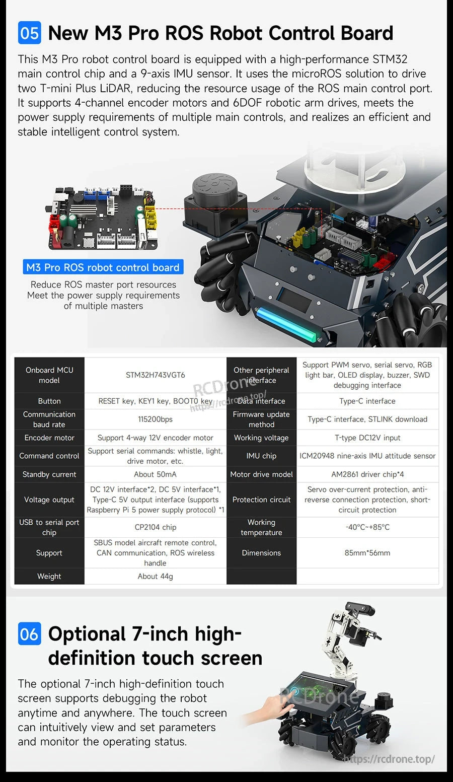 Yahboom ROSMASTER M3 Pro ROS2 robot control board installed in a robot chassis with labeled feature overview