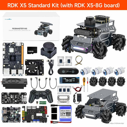Yahboom ROSMASTER M3 ROS2 AI Large Model Robot, Yahboom ROSMASTER M3 robot kit with wheeled chassis, control boards, camera module, 12V bat.