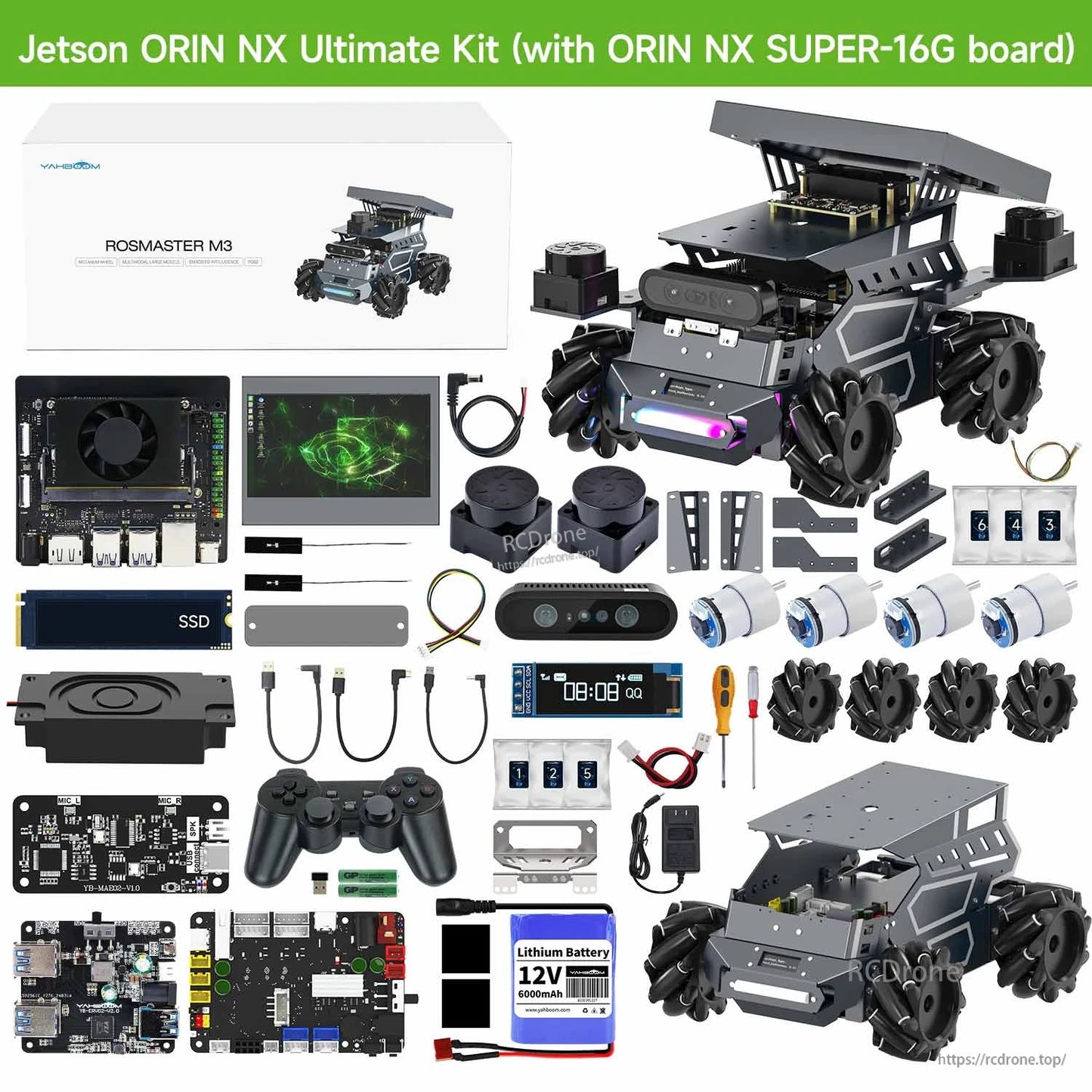 Yahboom ROSMASTER M3 ROS2 AI Large Model Robot, Yahboom ROSMASTER M3 ROS2 robot kit with assembled rover chassis, Jetson ORIN NX board, cam.