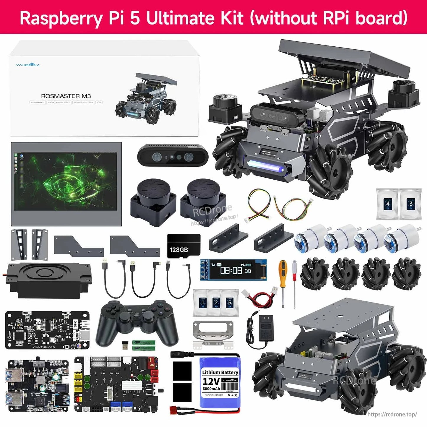 Yahboom ROSMASTER M3 ROS2 AI Large Model Robot, Yahboom ROSMASTER M3 Raspberry Pi 5 robot kit parts with mecanum chassis, camera module, ba.