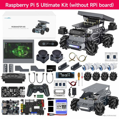 Yahboom ROSMASTER M3 ROS2 AI Large Model Robot, Yahboom ROSMASTER M3 Raspberry Pi 5 robot kit parts with mecanum chassis, camera module, ba.