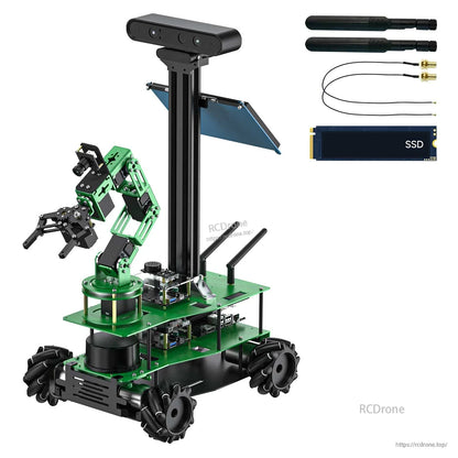 Robot kit shown with antennas and an SSD module pictured beside the robot platform