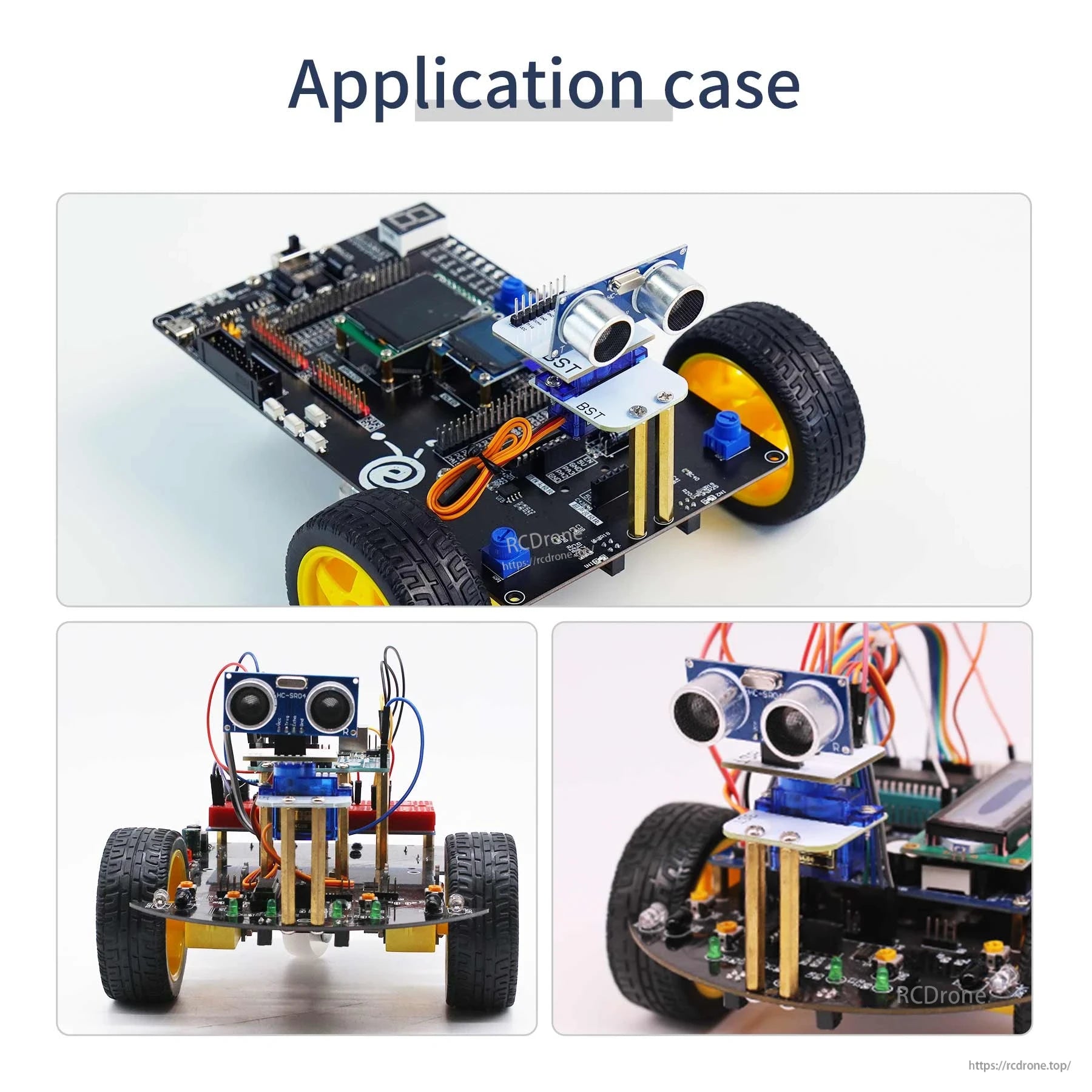 Application example: ultrasonic sensor pan-tilt platform mounted on a two-wheel smart car robot chassis