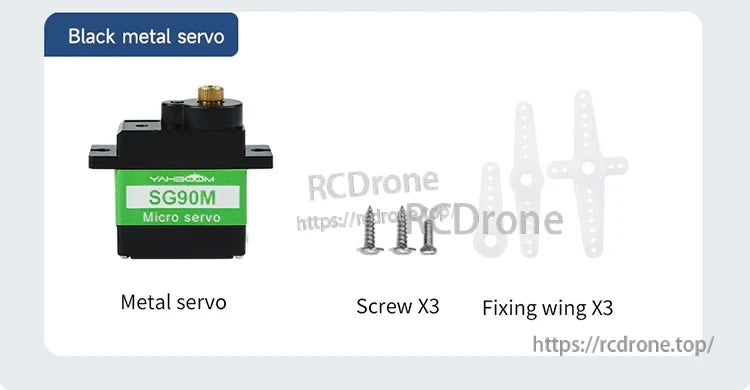 Yahboom SG90M metal micro servo with mounting screws and three white servo horns (fixing wings)