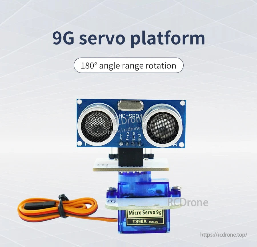 Yahboom SG90 9g servo platform with HC‑SR04 ultrasonic sensor mount for 180° scanning