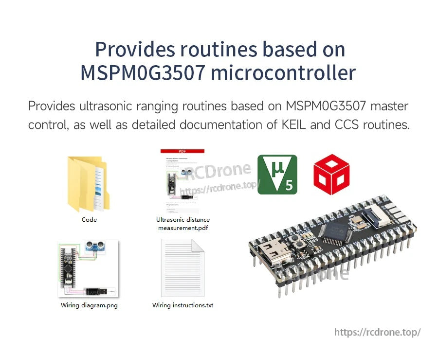 Software routines and documentation resources for MSPM0G3507 microcontroller ultrasonic ranging projects