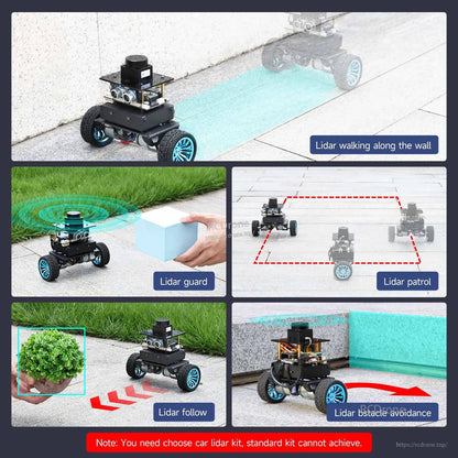 Lidar functions collage: wall following, guard, patrol, follow, and obstacle avoidance routes