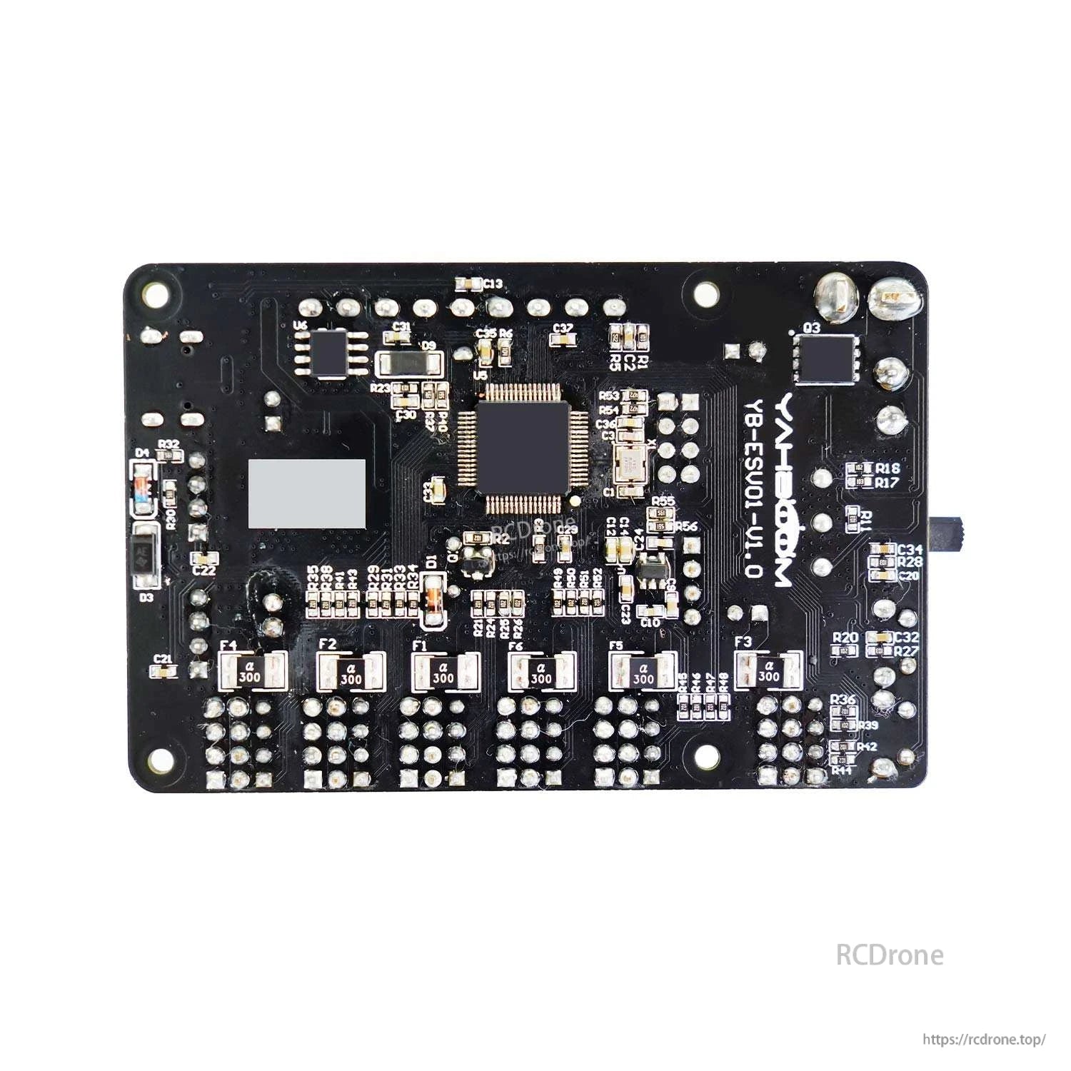 Rear view of Yahboom 24-channel PWM servo control board showing STM32 MCU and solder pads