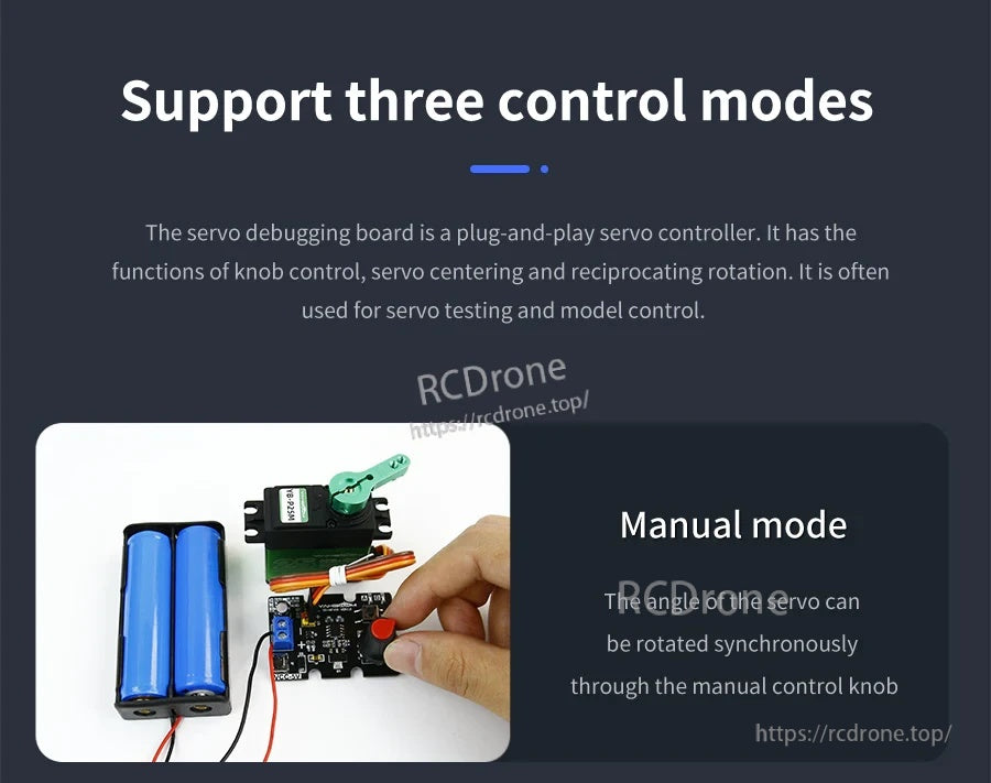 Manual mode demo controlling a servo with the potentiometer knob on the single-channel PWM controller
