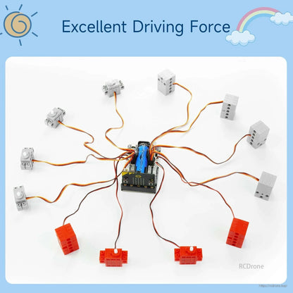 Super:bit 2.0 expansion board driving multiple external modules via connected wires, use-case wiring layout