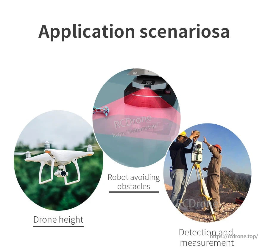 Application scenarios: drone height sensing, robot obstacle avoidance, and distance measurement tasks