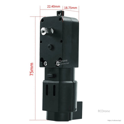 TT DC gear motor with Hall encoder dimensions diagram, showing 75 mm height and 22.40 mm x 18.75 mm body size