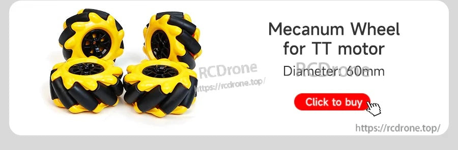 Optional 60mm mecanum wheel set for TT motor projects (accessory banner)