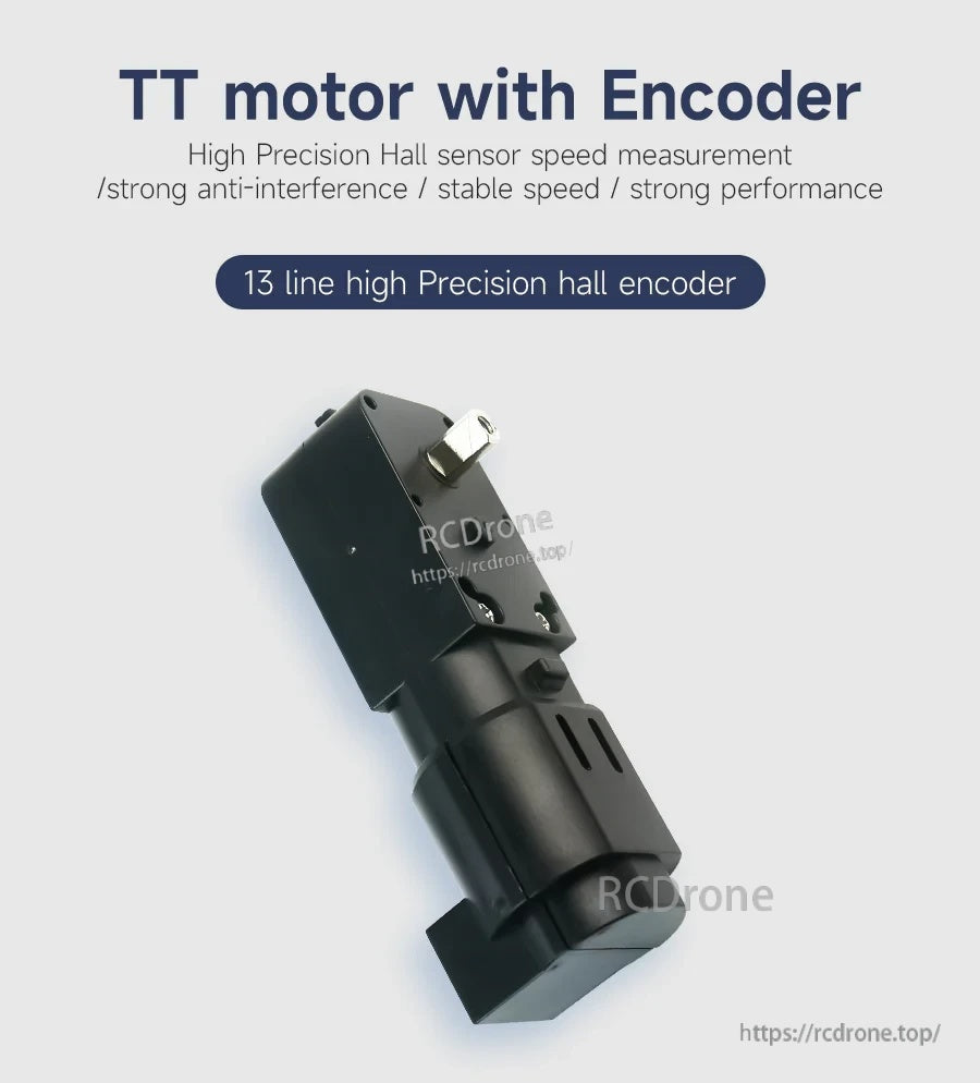TT motor with encoder product photo highlighting 13-line high-precision Hall sensor module