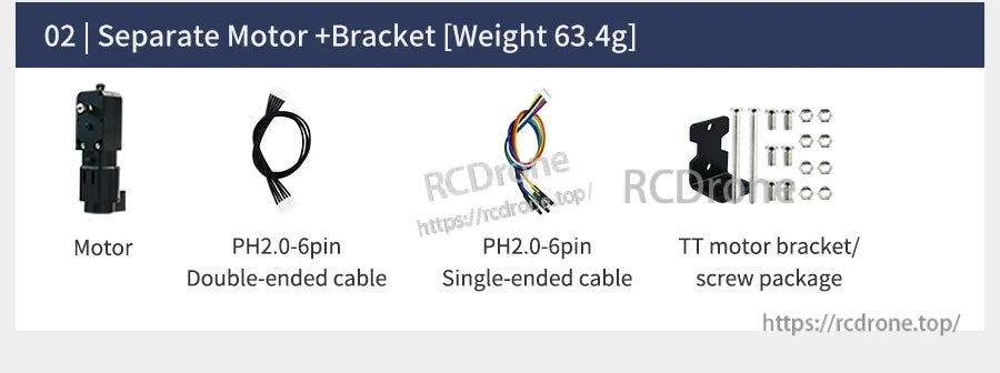 Yahboom TT DC gear motor with hall encoder, PH2.0 6-pin cables, and motor bracket with screw set (63.4g)
