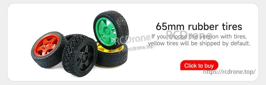 65mm rubber tires accessory options for TT motor smart car wheels in multiple colors