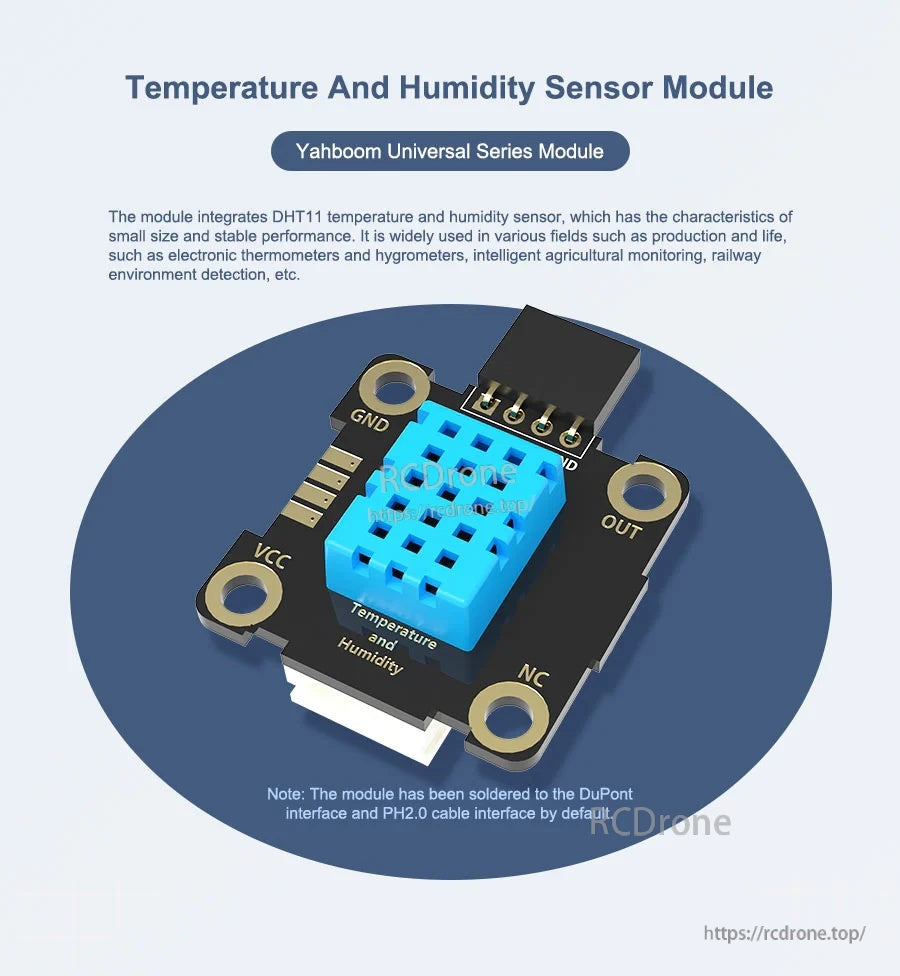 Yahboom YB-M16 V2.0 DHT11 temperature and humidity sensor module with labeled VCC/OUT/GND pins