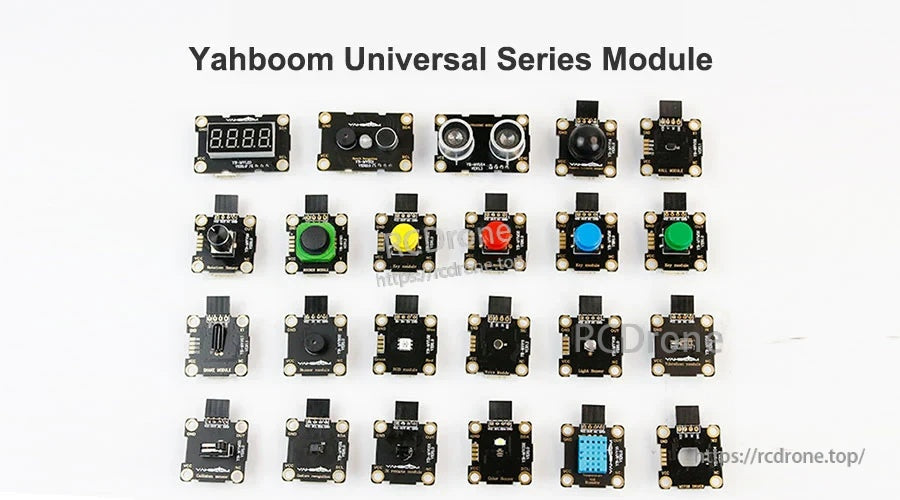 Yahboom Universal Series Module lineup photo with multiple electronic modules displayed in a grid