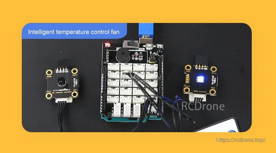 Intelligent temperature control fan project layout using the sensor module with a controller and display