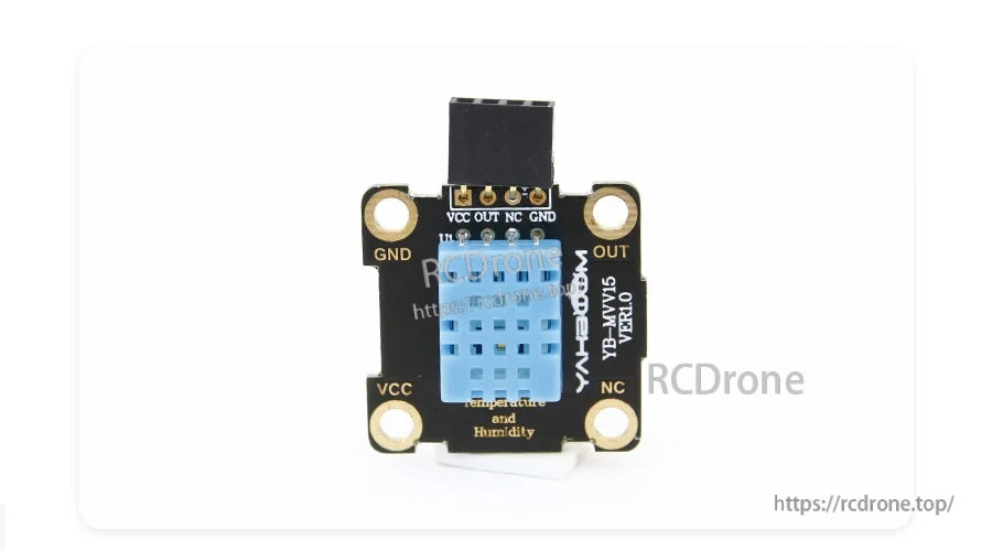 Front view of Yahboom YB-M16 V2.0 sensor module with pin labels VCC, OUT, NC, and GND