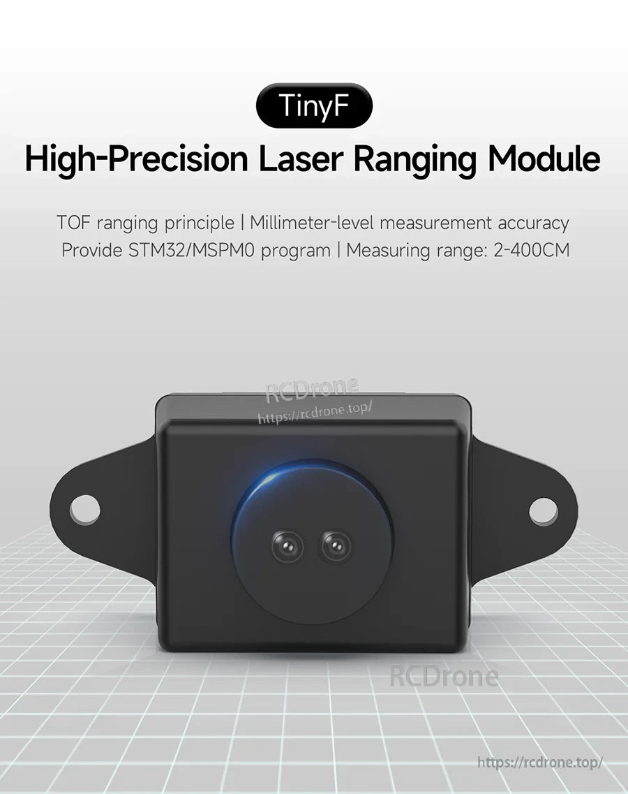 Yahboom TinyF ToF laser ranging module (UART 5V) front view with dual optics and mounting tabs