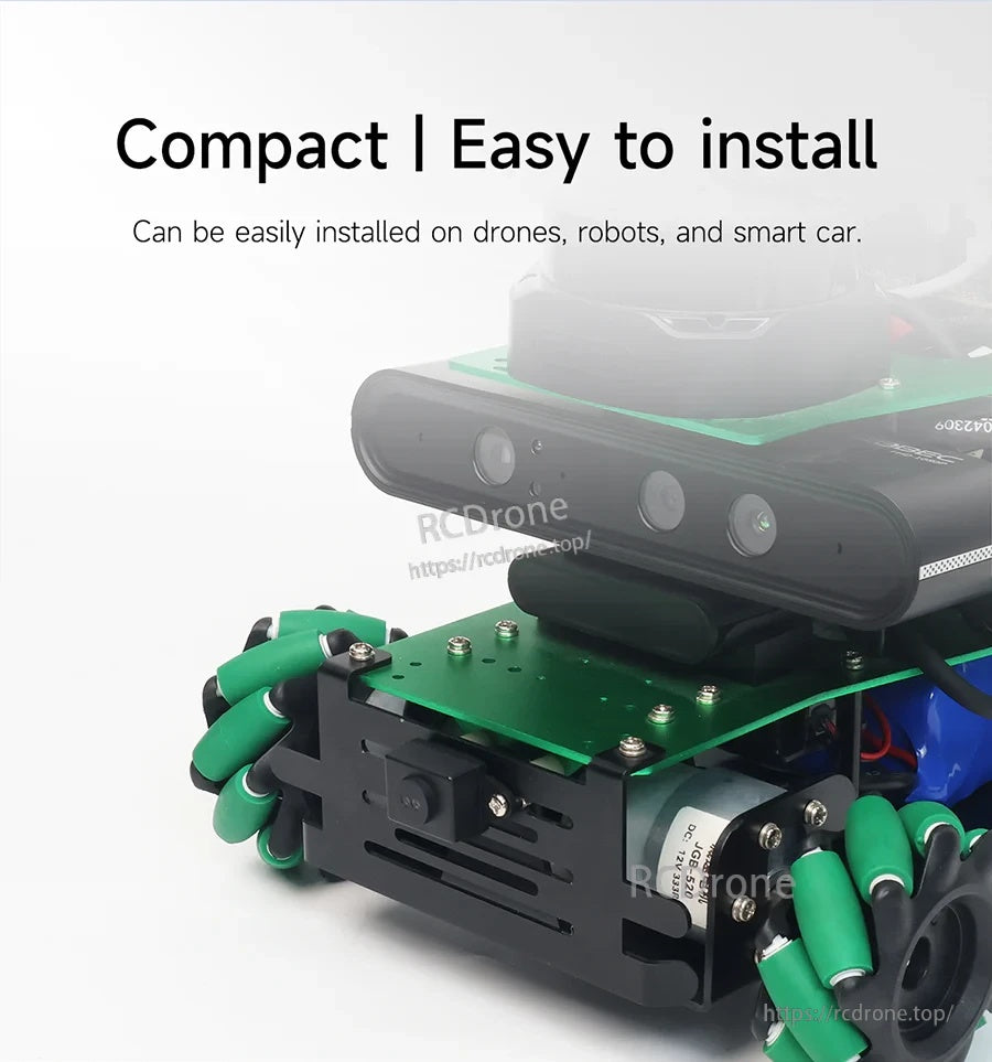 Robot car installation scene emphasizing compact size and easy mounting of the TinyF distance sensor module