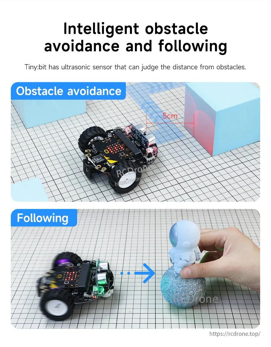 Ultrasonic sensor demo for Tiny:bit car obstacle avoidance and following behavior activities