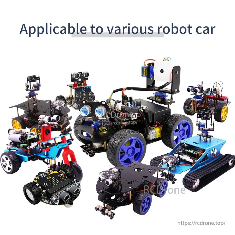 Collection of different smart robot cars indicating broad compatibility with infrared line-following platforms