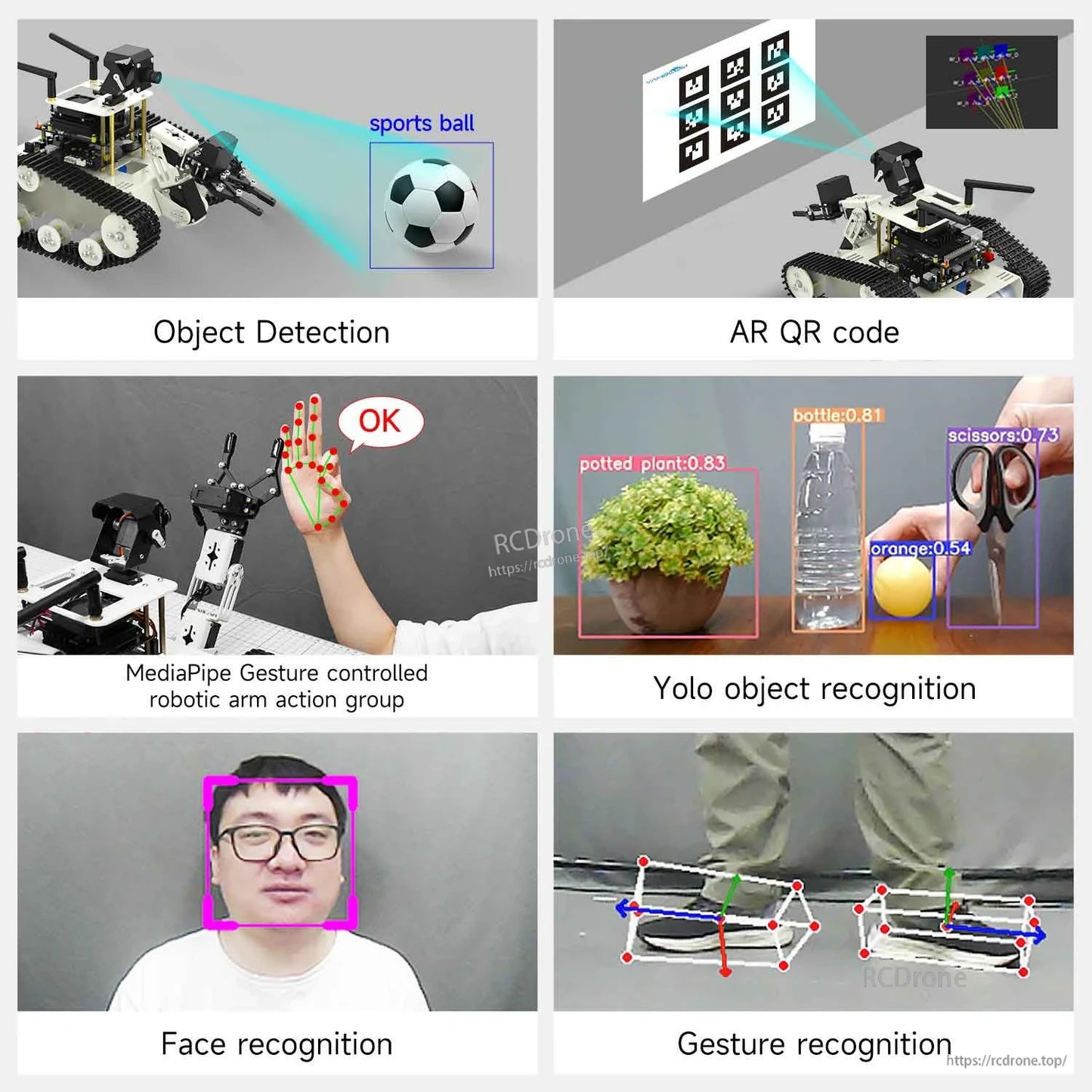 Yahboom Transbot SE ROS Robot vision demos: object detection, AR QR code, YOLO recognition, gesture and face tracking