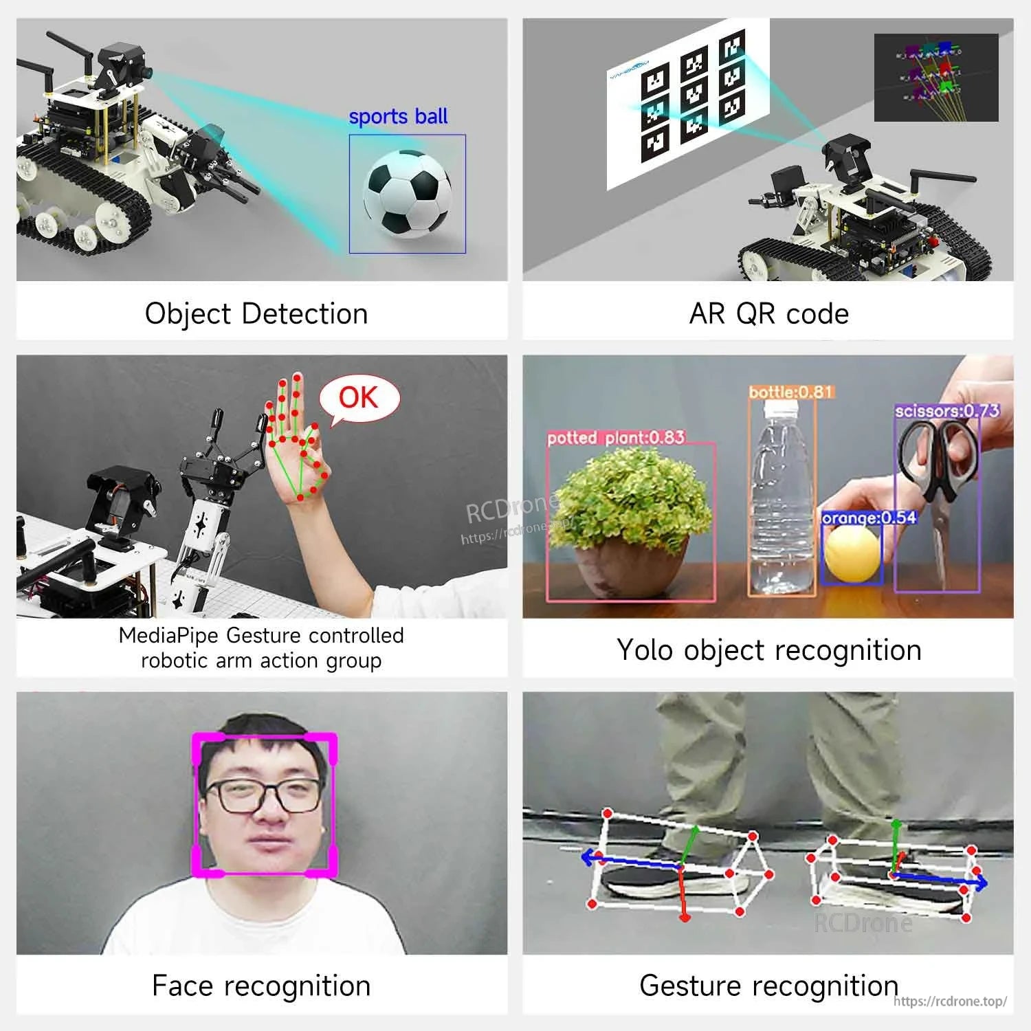 Yahboom Transbot SE ROS Robot vision demos: object detection, AR QR code, YOLO recognition, gesture and face tracking