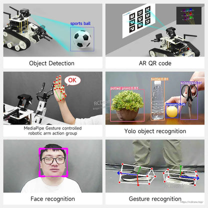 Yahboom Transbot SE ROS Robot vision demos: object detection, AR QR code, YOLO recognition, gesture and face tracking