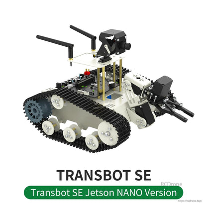 TRANSBOT SE Jetson NANO Version tracked robot with PTZ camera and front robotic arm, white background