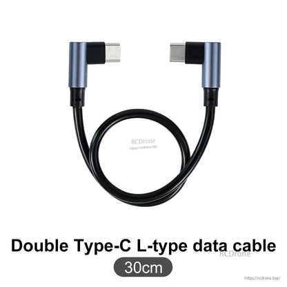Yahboom Type-C to Type-C right-angle power cable, 30 cm length, black with metal connector housings