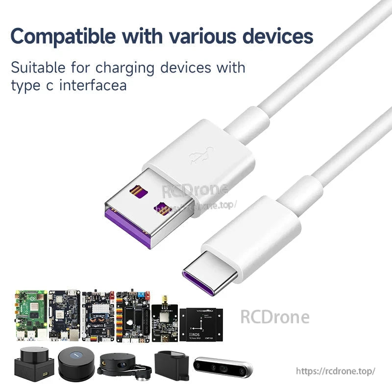 USB-A to USB-C connector close-up with device compatibility icons for Type-C charging and data cable