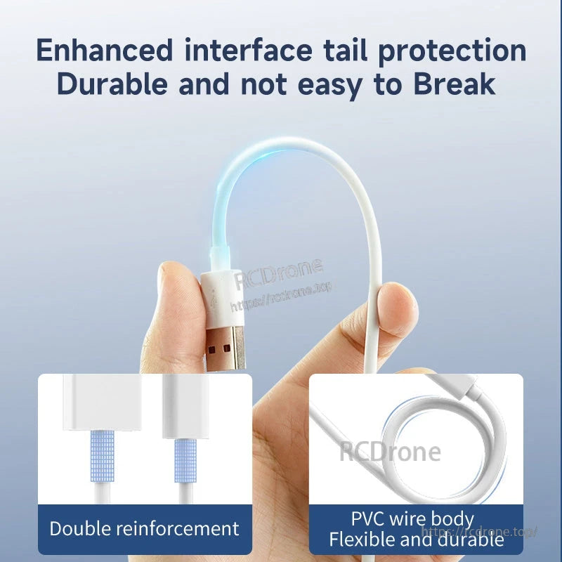 Durability graphic highlighting reinforced cable neck and flexible PVC wire body bend test