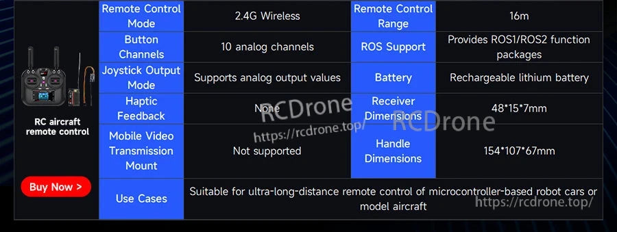Comparison chart for 2.4G RC aircraft remote controller with long-range control notes