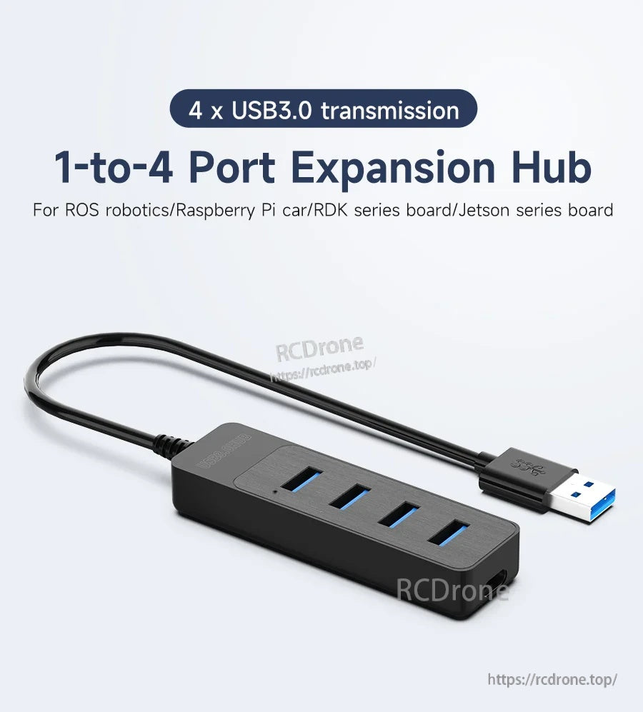 Yahboom USB 3.0 1-to-4 Port Expansion Hub with four USB-A 3.0 ports and integrated cable