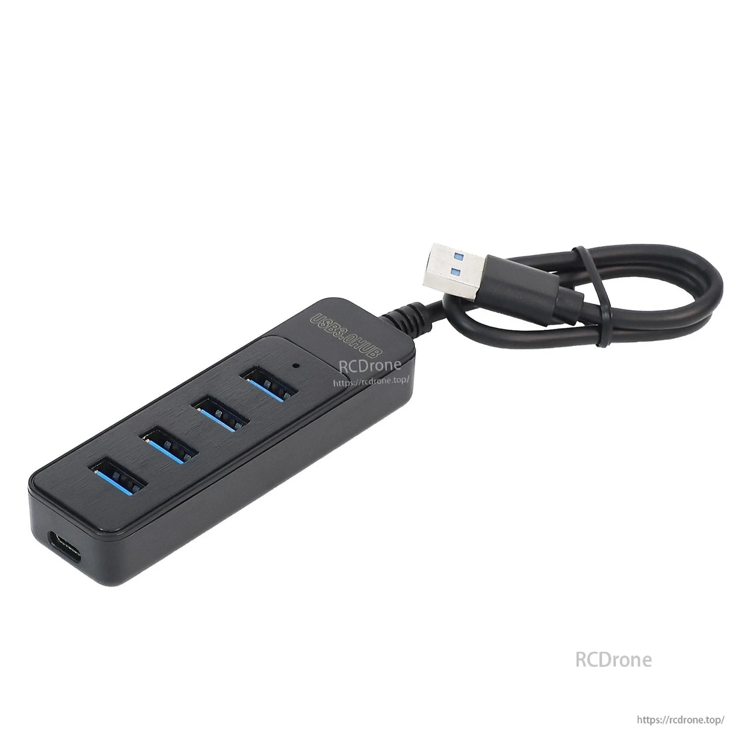 Top view of USB 3.0 4-port hub with Type-C power input visible on the end