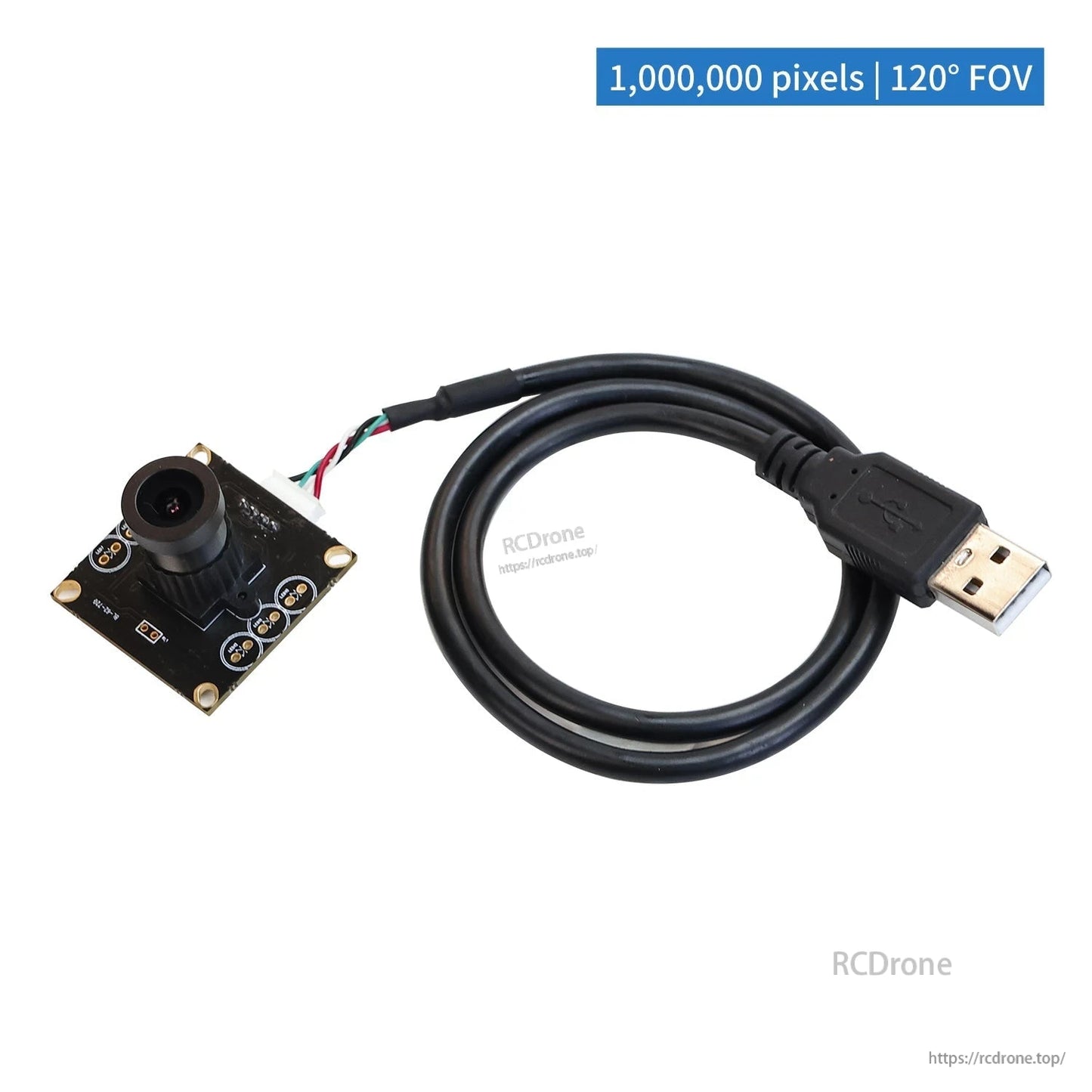 1,000,000 pixels camera module with USB-A cable, labeled 120° field of view