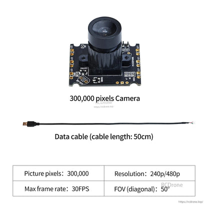 300,000 pixels camera module with 50cm data cable and spec box (240p/480p, 30FPS, 50° FOV)