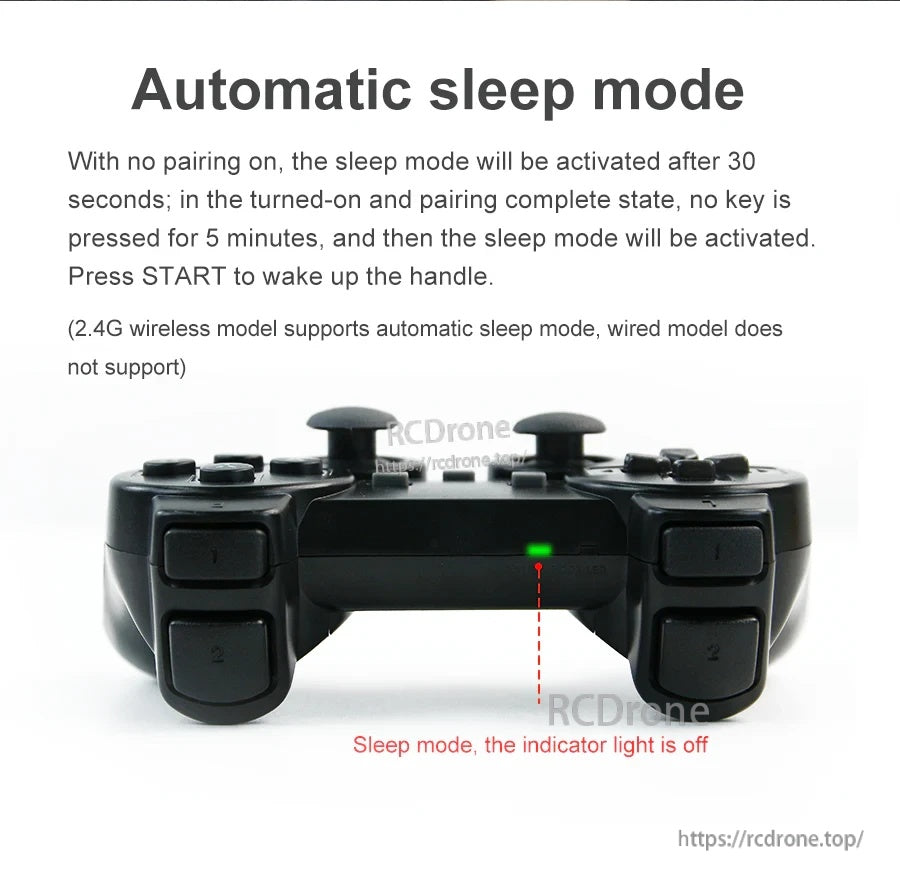 Automatic sleep mode graphic with controller LED indicator off after idle period