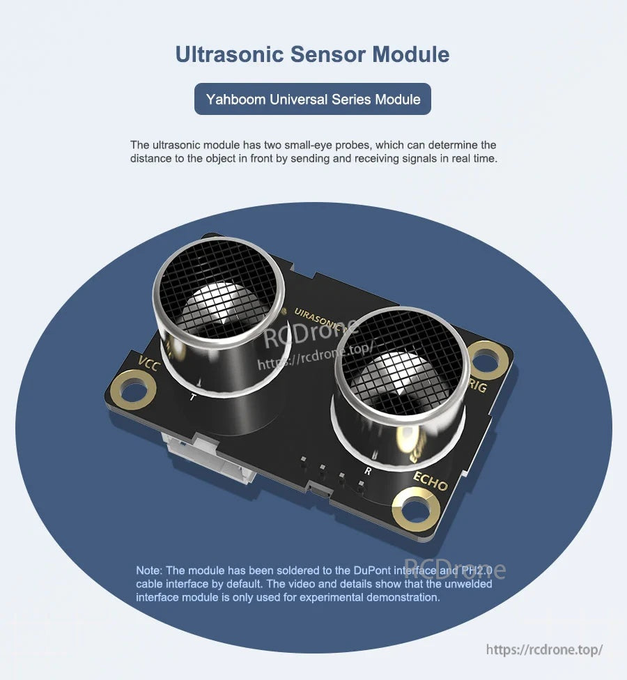 Yahboom YB-MVU04 Ultrasonic Sensor module overview with dual probes and corner mounting holes