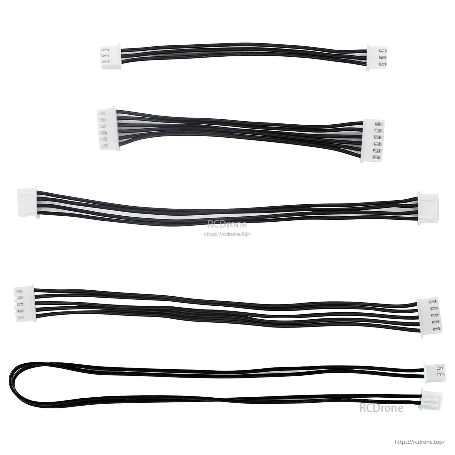 Assorted XH2.54 connection cables laid flat, showing different pin counts and connector ends