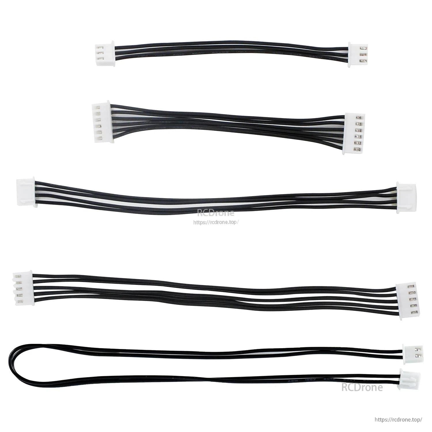 Assorted XH2.54 connection cables laid flat, showing different pin counts and connector ends