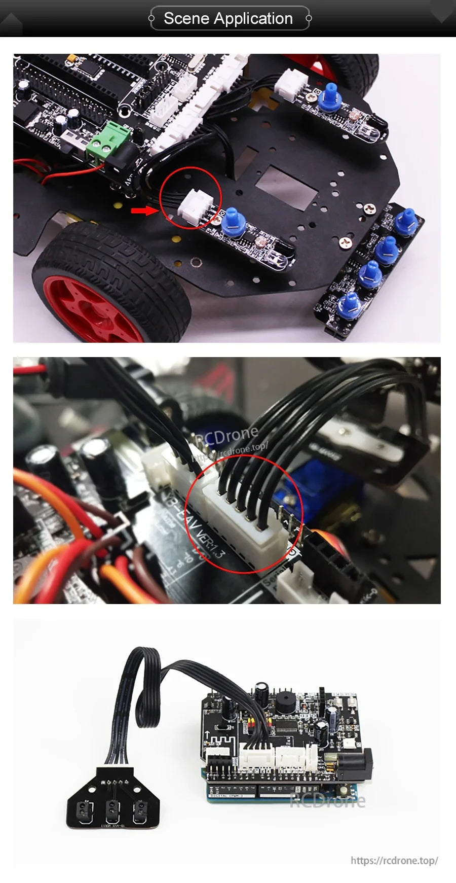 XH2.54 connector cable installed on a robot chassis, linking control board and modules for clean wiring