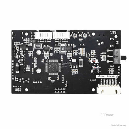 Back side of the driver expansion board PCB showing components, solder points, and infrared tracking connector