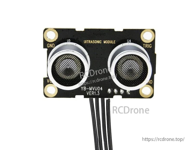 Front view of ultrasonic module with attached 4-wire cable exiting from bottom