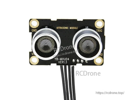 Front view of ultrasonic module with attached 4-wire cable exiting from bottom