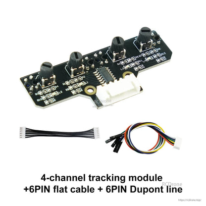 4-channel tracking module kit with included 6-pin flat cable and 6-pin Dupont jumper wire harness