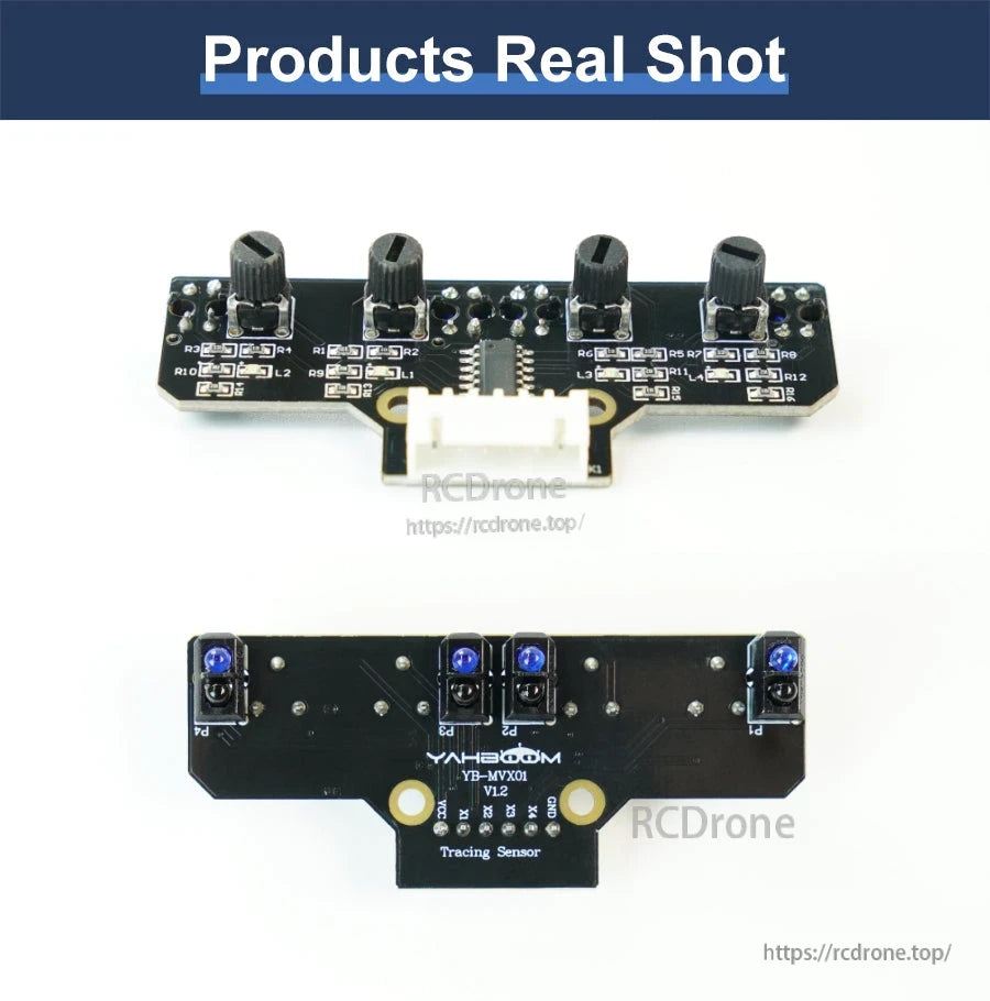Yahboom YB-MVX01 V1.2 4-channel infrared tracking sensor module with 4 trim knobs and 6-pin XH2.54 connector